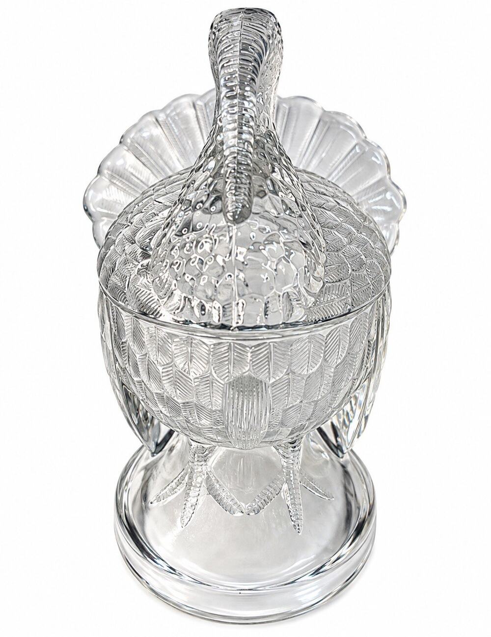 Vintage L.E. Smith Clear Glass Tom Turkey Covered Candy Dish Thanksgiving